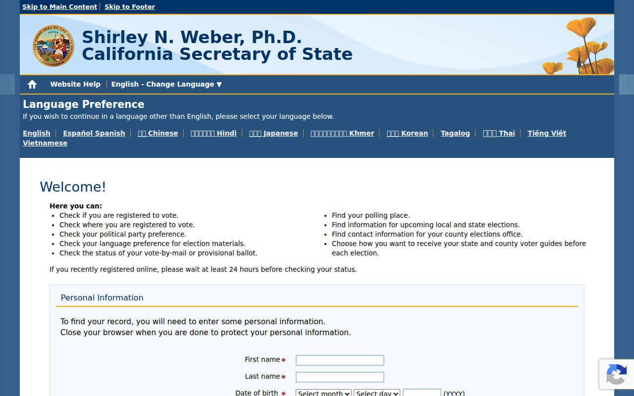 Rohnert Park residents directory California voter status form