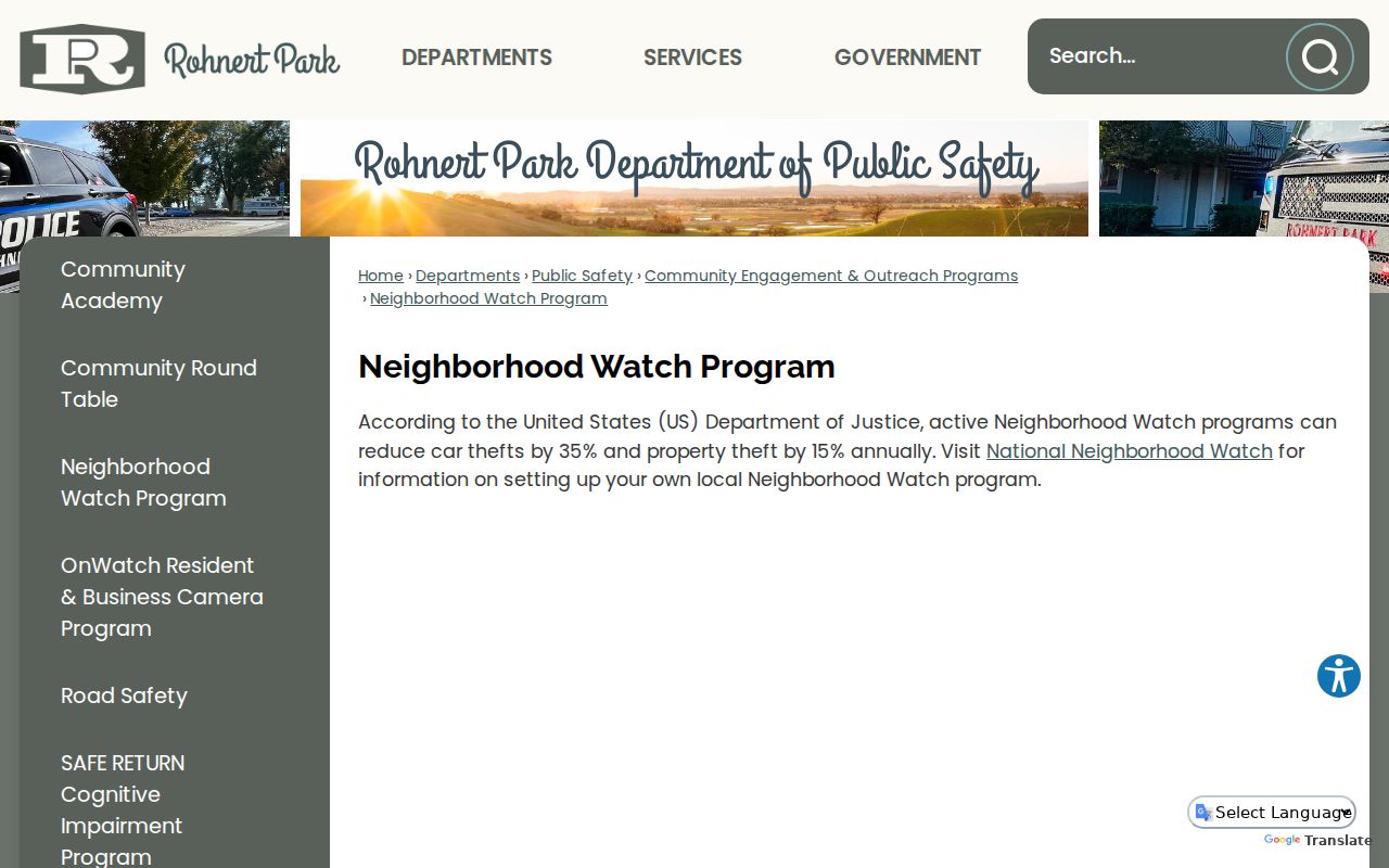 Rohnert Park neighbors using the official W Section Neighborhood Watch interest form