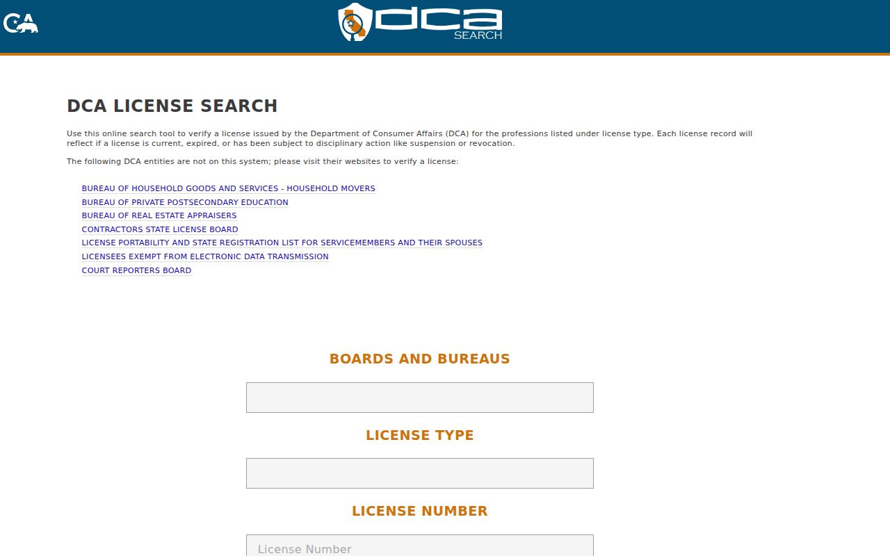 Rohnert Park resident lookup through the California professional license search