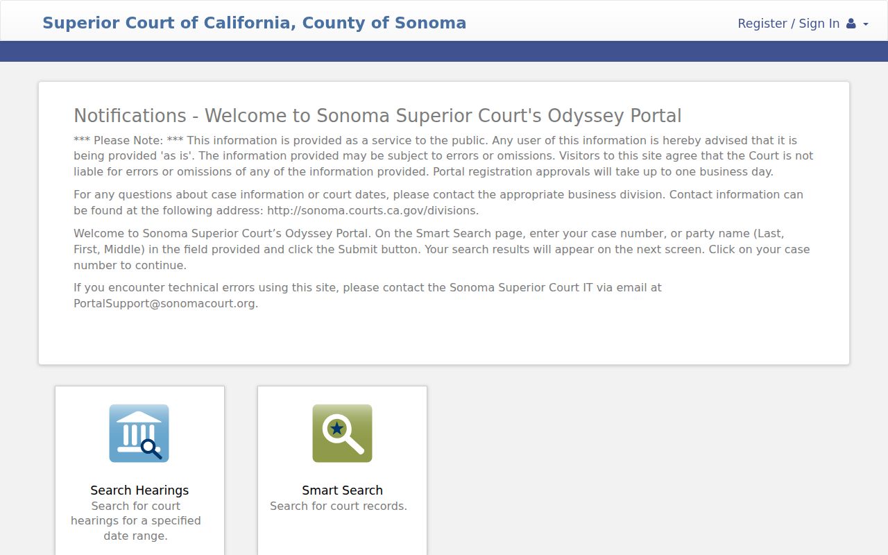 Rohnert Park resident lookup in the Sonoma Superior Court Odyssey case portal
